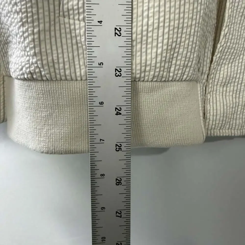 boohooMAN Seersucker Jacket Size Medium White Striped Bomber Coat